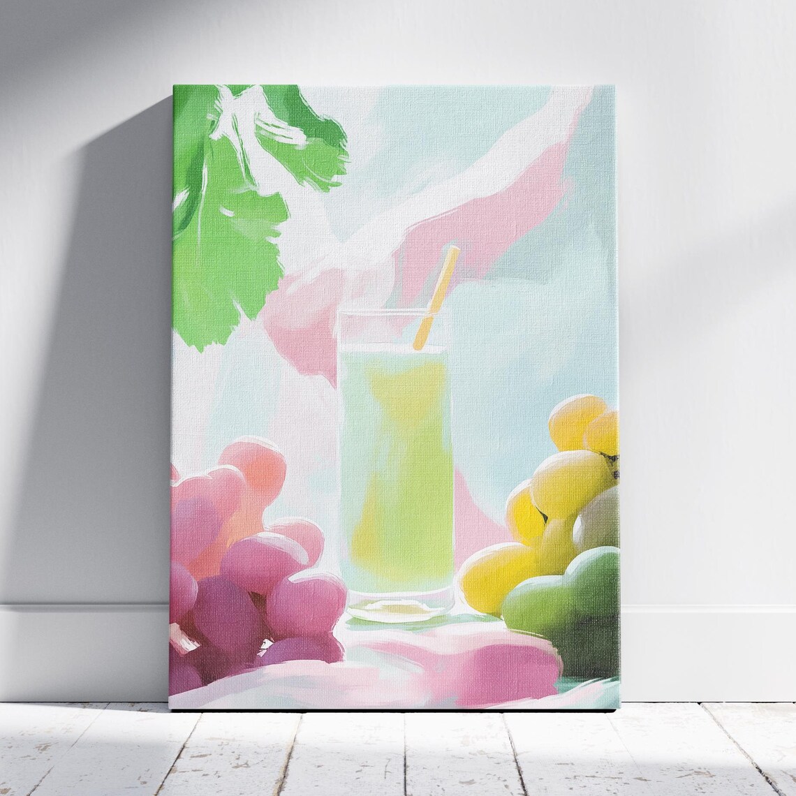 Fresh Lemon Juice Glass With Grapes Kitchen Still Life Poster