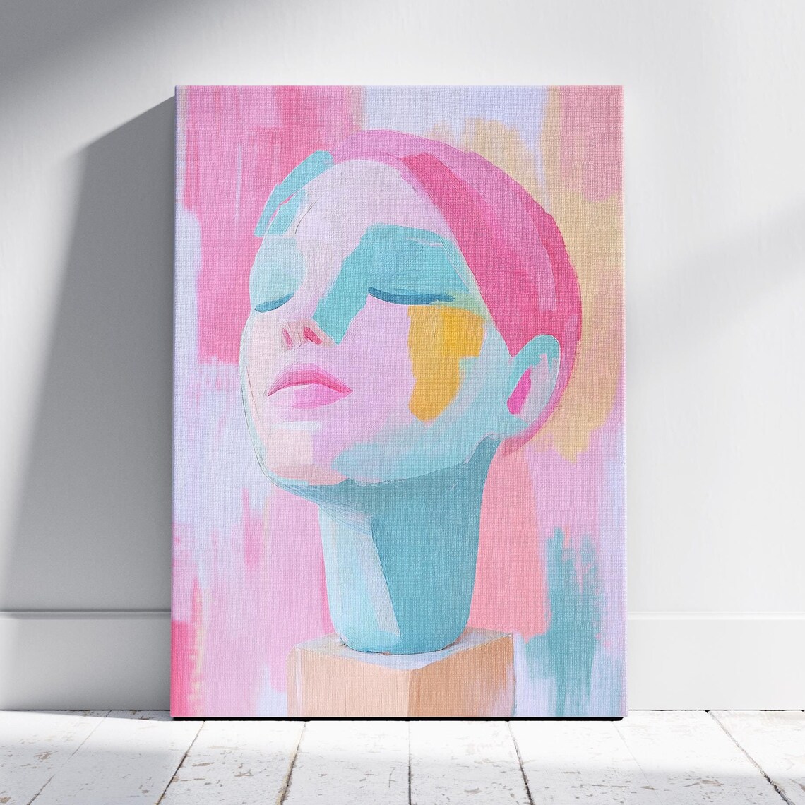 Abstract Woman Bust Pastel Pink Teal Feminine Sculpture Art Poster