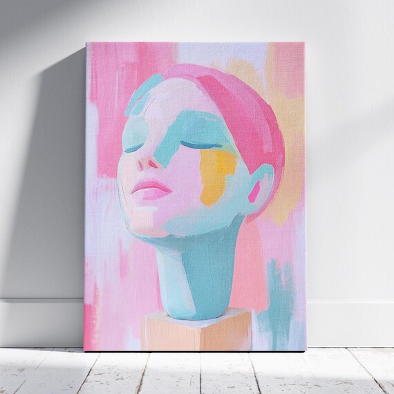 Abstract Woman Bust Pastel Pink Teal Feminine Sculpture Art Poster