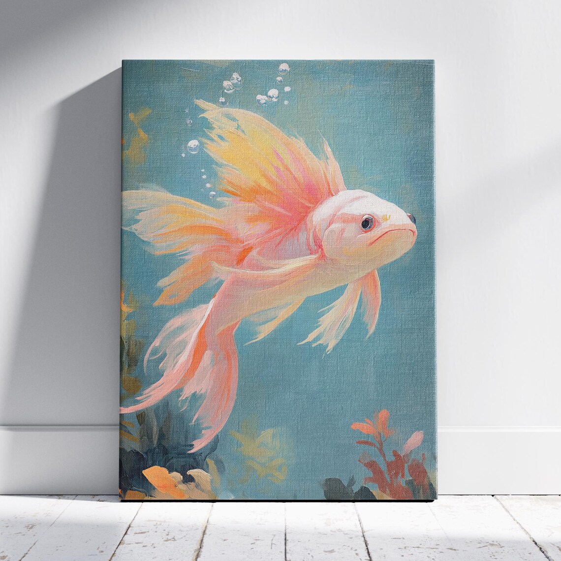 Goldfish with Flowing Fins in Turquoise Water Underwater Art Wall Poster
