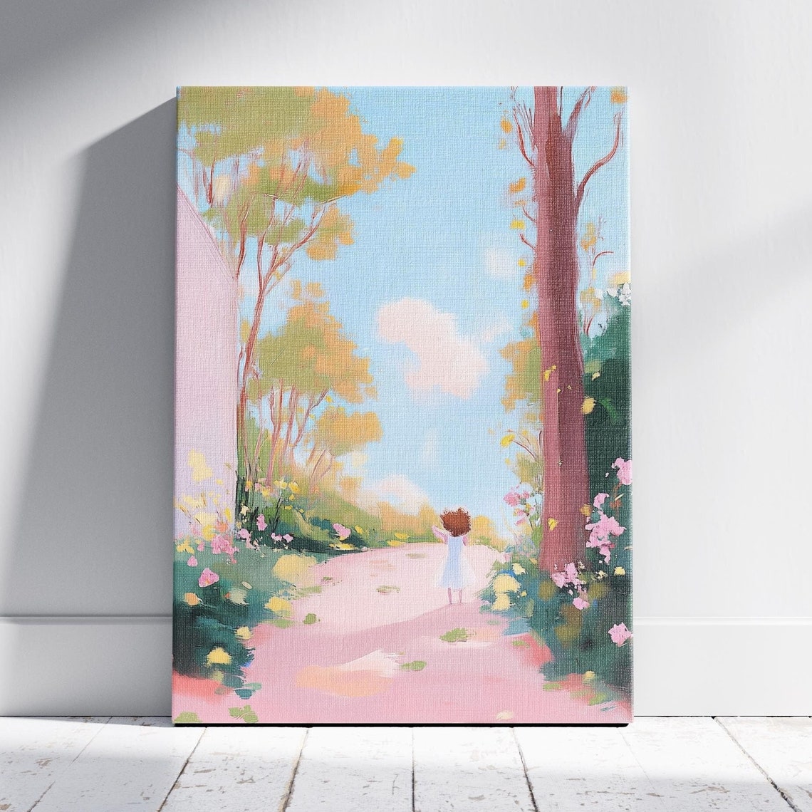 Pastel Solitary Stroll Playful Illustration Garden Artwork Children Playing Art Country Child Art Children Playing Art Artwork Of Girl