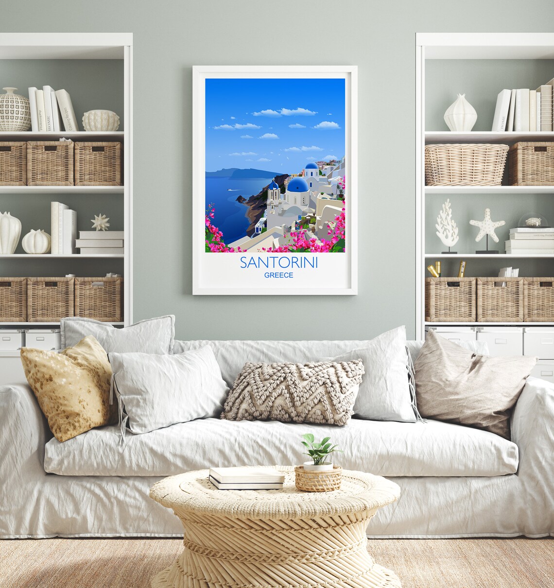 Santorini Travel Print Art Lovers Gift Travel Poster - Image 2