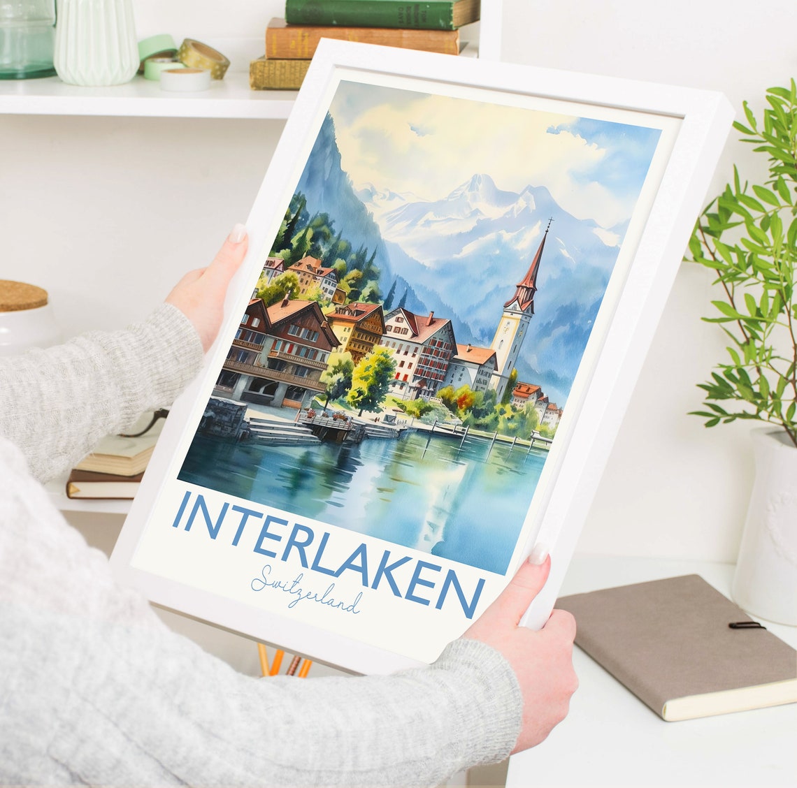 Interlaken Switzerland Alpine Lake Village Church Spire Poster - Image 5