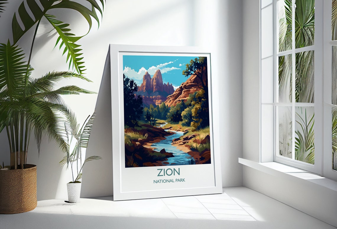 Zion National Park Utah Red Cliffs River Valley Scenic Travel Poster - Image 3