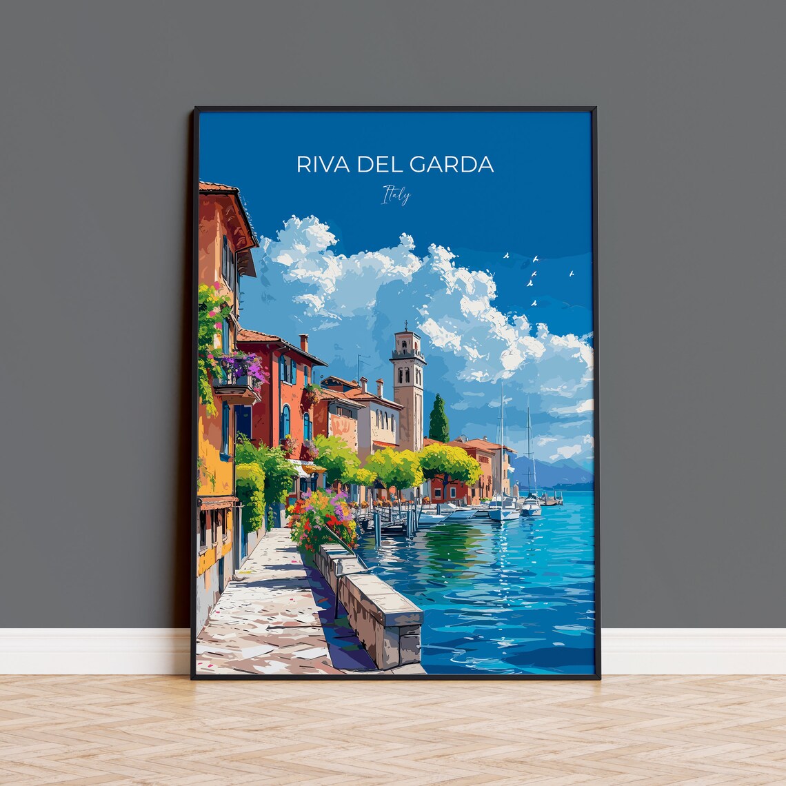 Riva Del Garda Travel Poster, Italy Italian Lakes Art