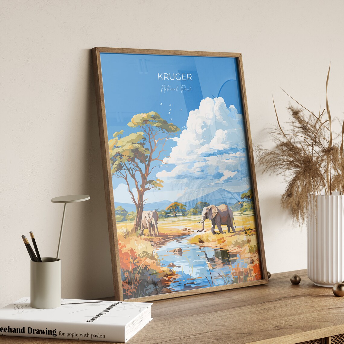 Kruger National Park Elephants At Watering Hole Savanna Travel Poster - Image 2