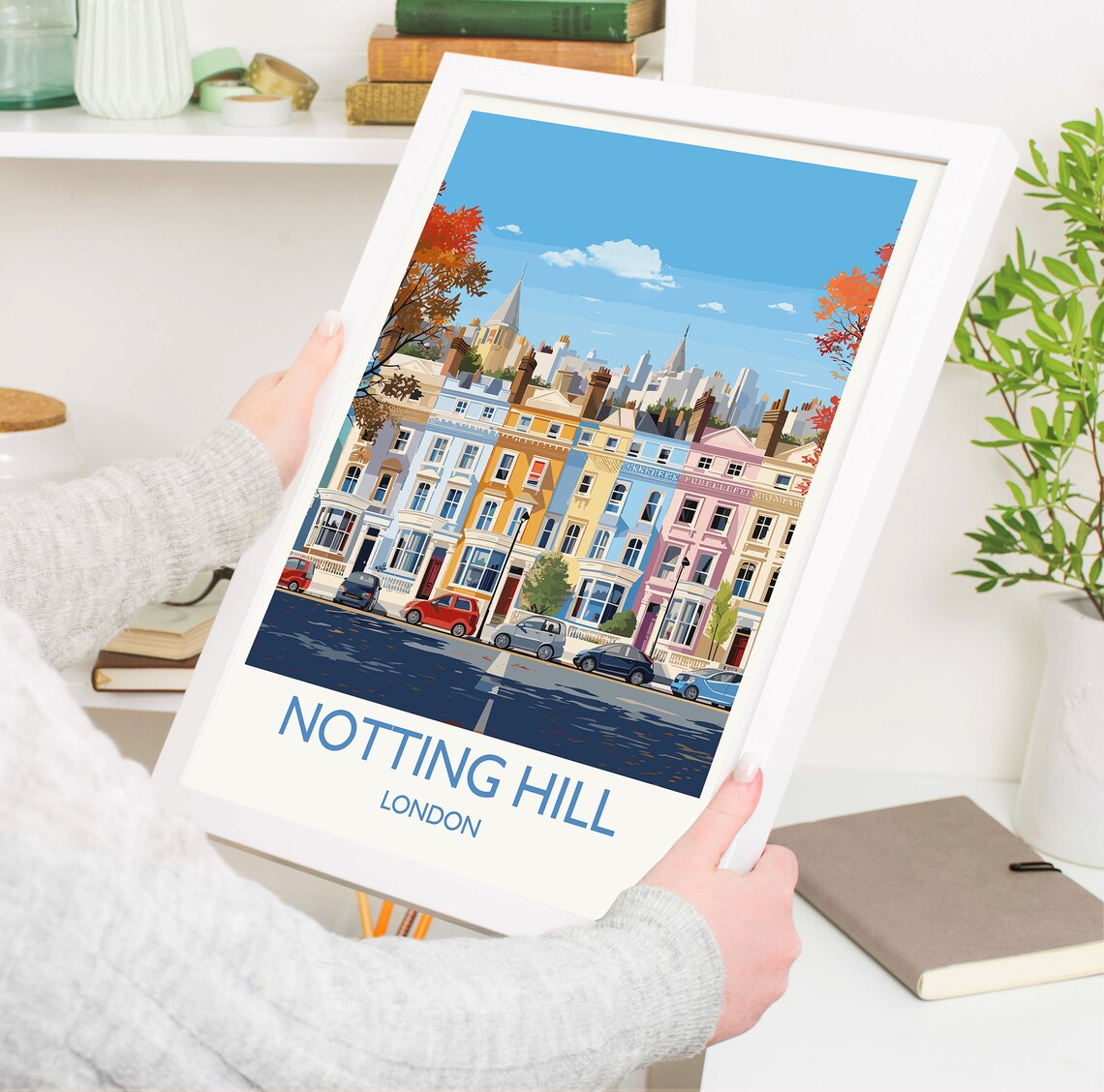 Notting Hill London Colorful Terraces Street View Travel Poster - Image 5