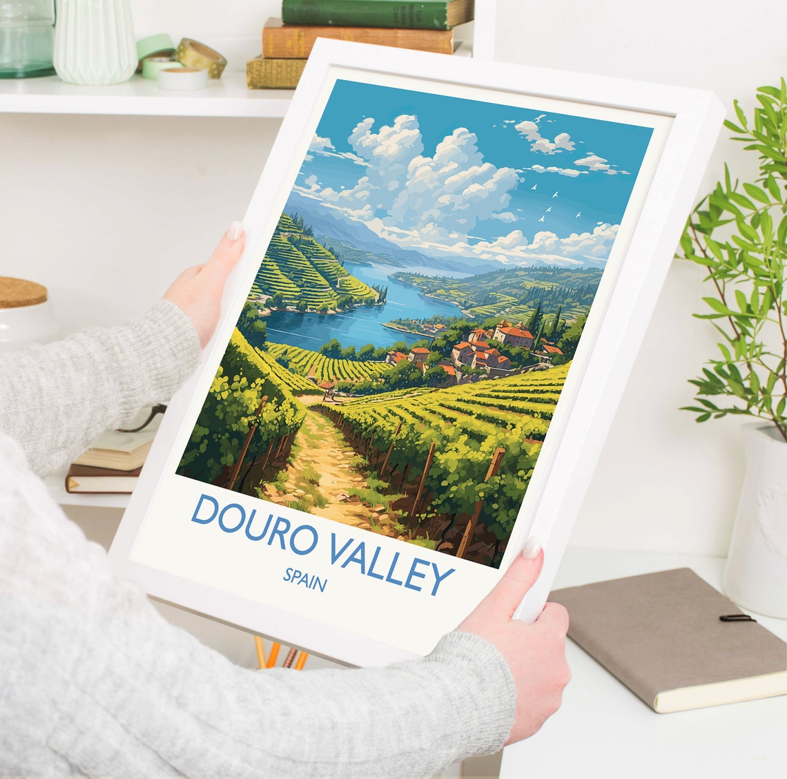 Douro Valley Spain Terraced Vineyards River Village Art Poster - Image 5