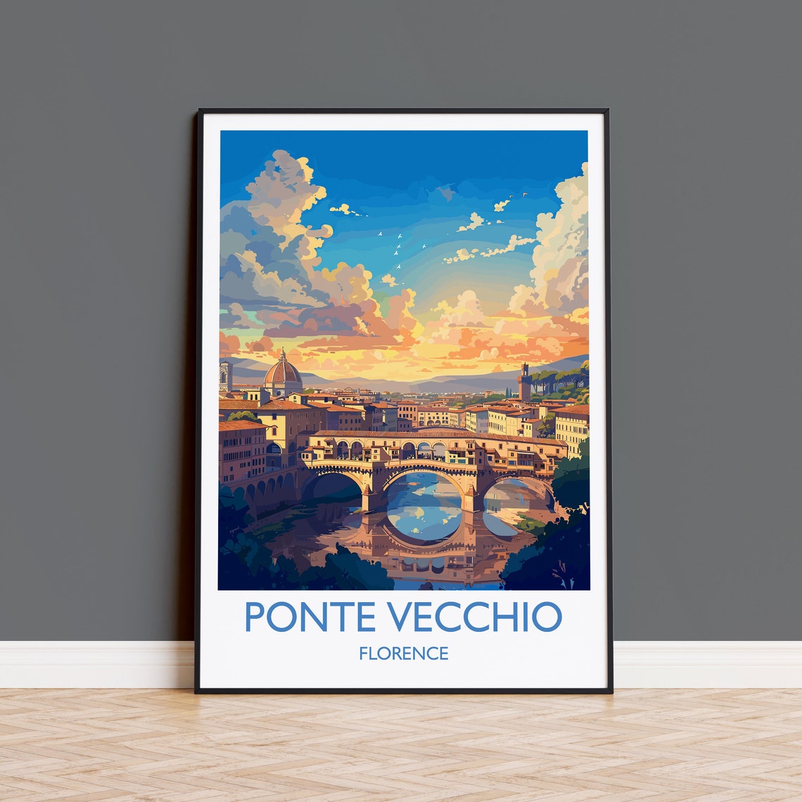 Ponte Vecchio Florence Sunset Bridge Arno River Travel Poster
