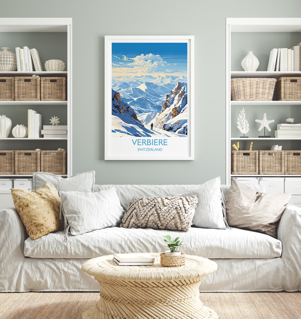 Verbier Switzerland Lone Skier Snowy Ridge Alpine Travel Poster - Image 4