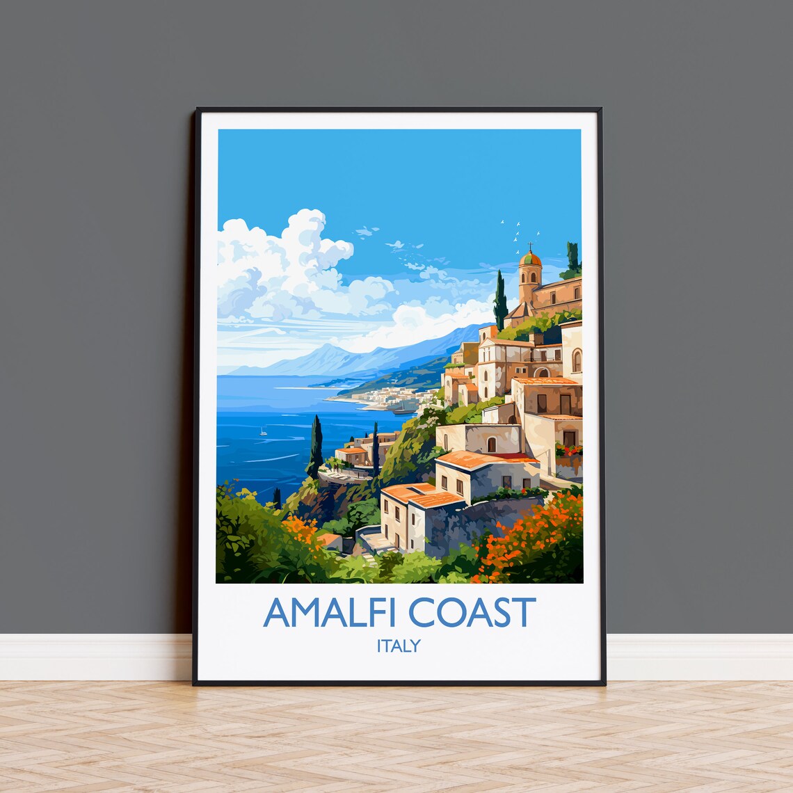 Amalfi Coast Travel Poster, Italy Travel Art