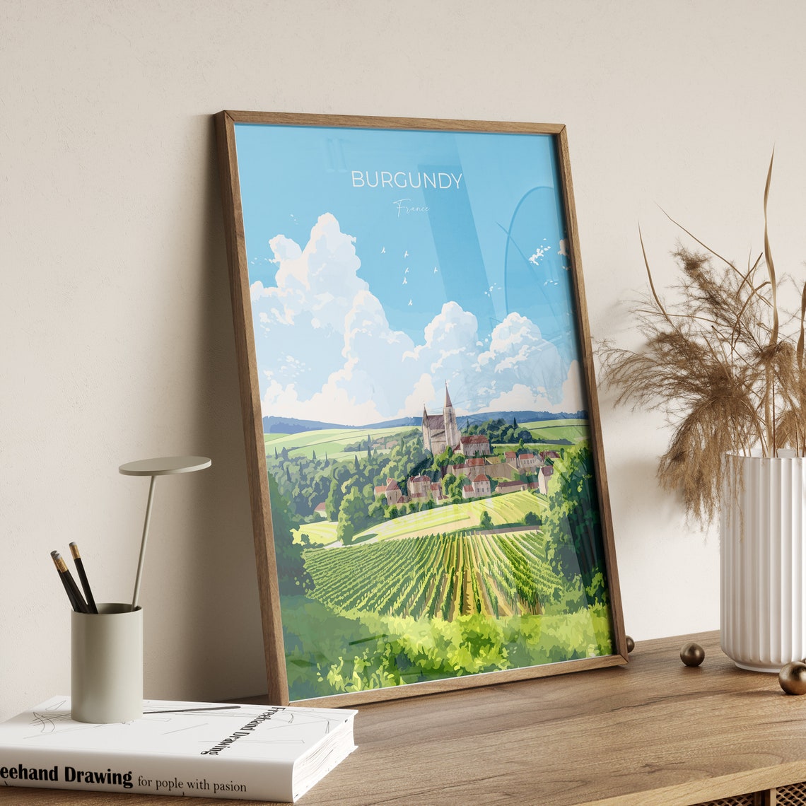Burgundy Print Travel Poster Of Burgundy Wine Region Burgundy Gift France Art Europe Travel Gift - Image 2