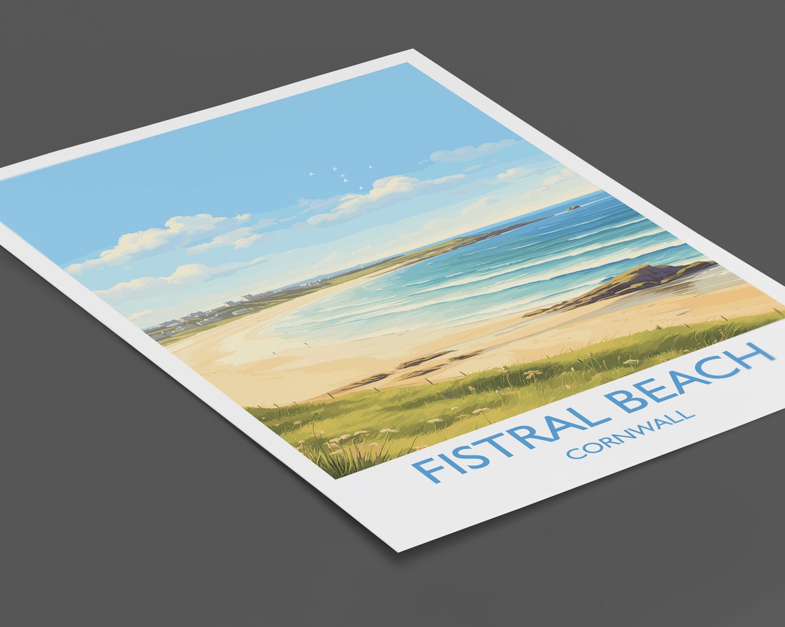 Fistral Beach Cornwall Rolling Surf Waves And Dunes Travel Poster - Image 2