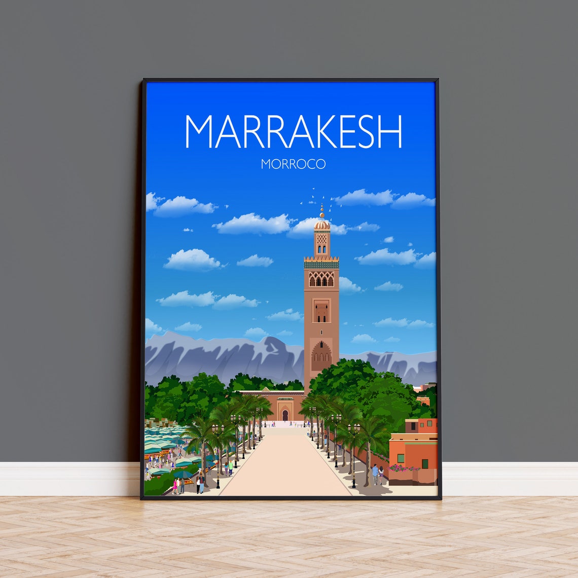 Marrakesh Koutoubia Minaret Market Square Morocco Travel Poster