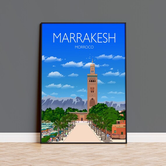 Marrakesh Koutoubia Minaret Market Square Morocco Travel Poster