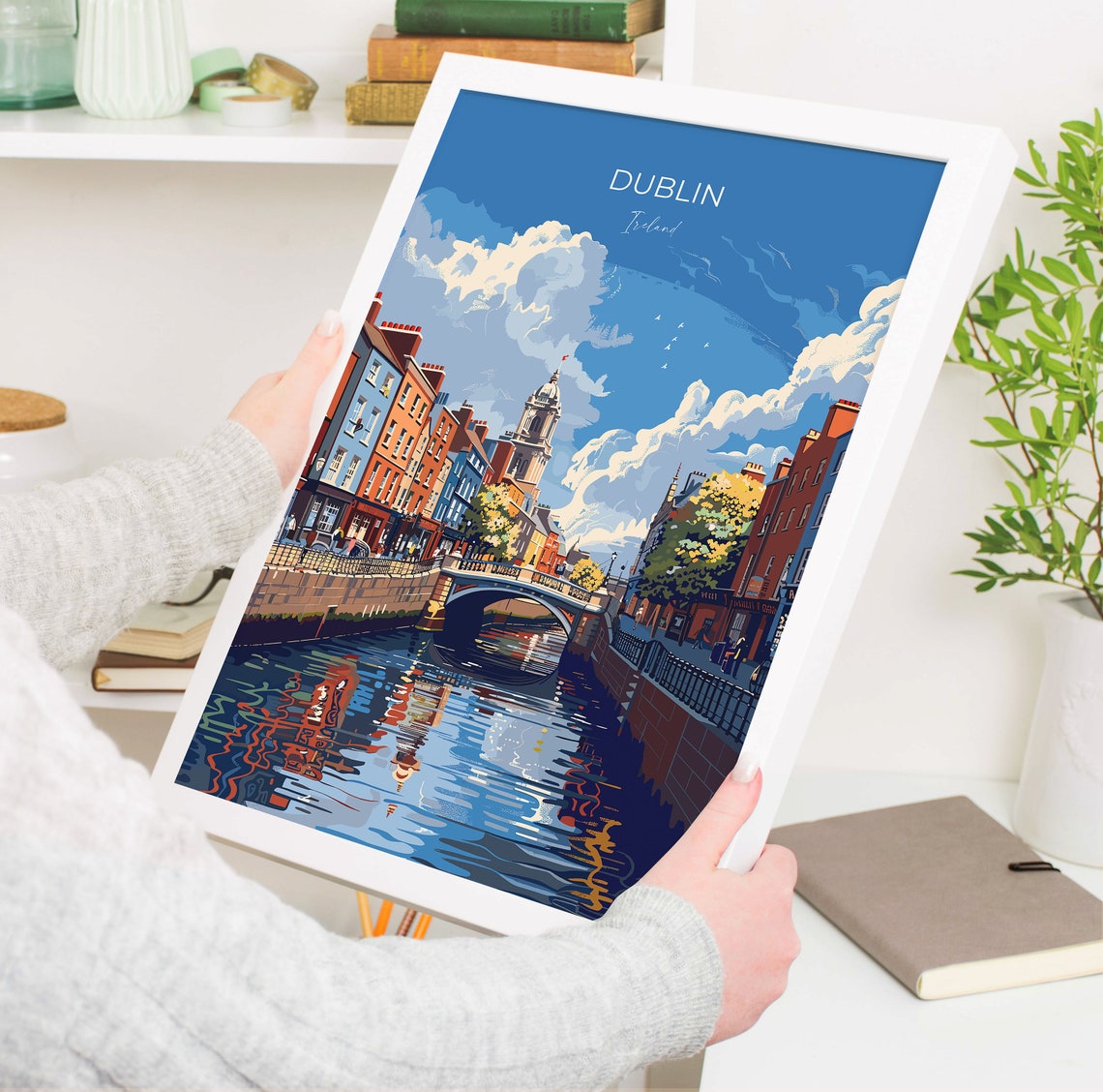 Dublin Ireland Liffey Bridge Riverside Buildings Scene Travel Poster - Image 5