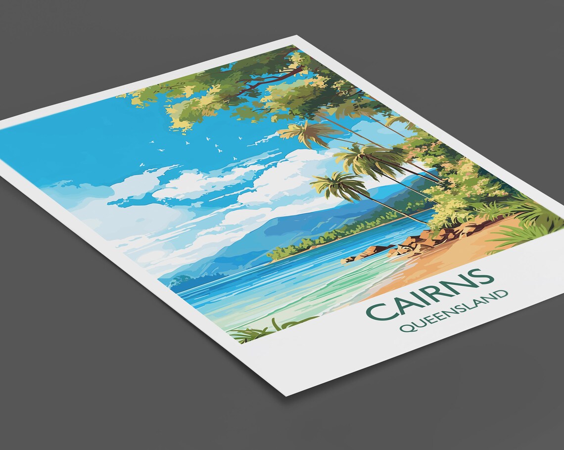 Cairns Queensland Tropical Beach Palm Bay Australia Travel Poster - Image 2