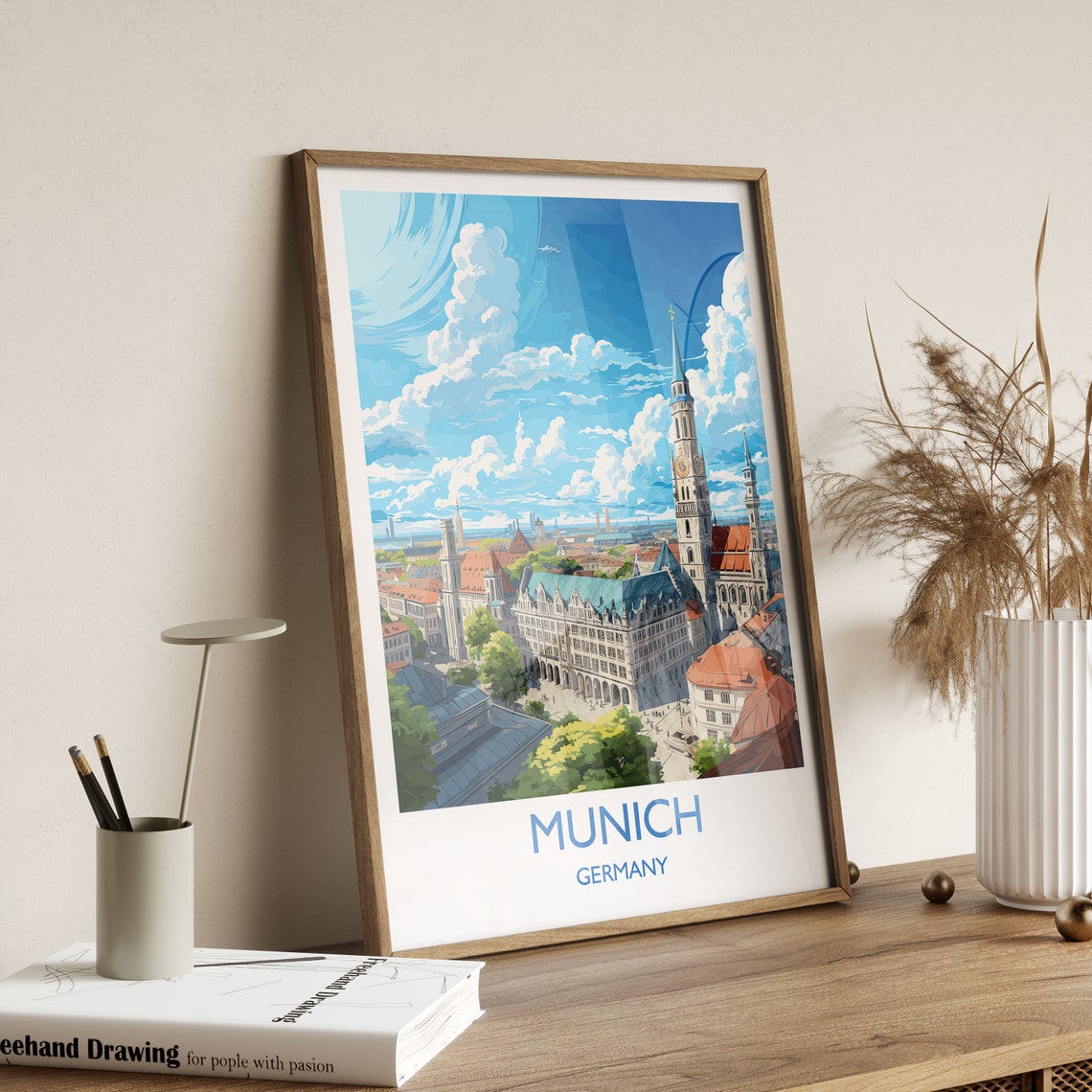 Munich Germany Historic Rooftops Church Spires Cityscape Travel Poster - Image 3