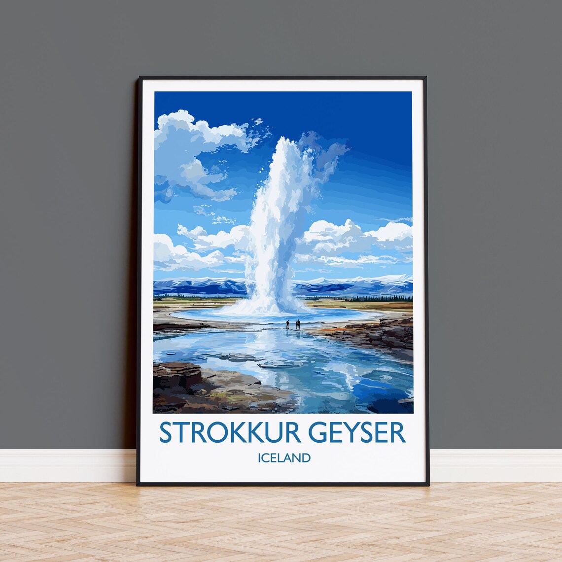 Strokkur Geyser Travel Poster, Iceland Wall Art