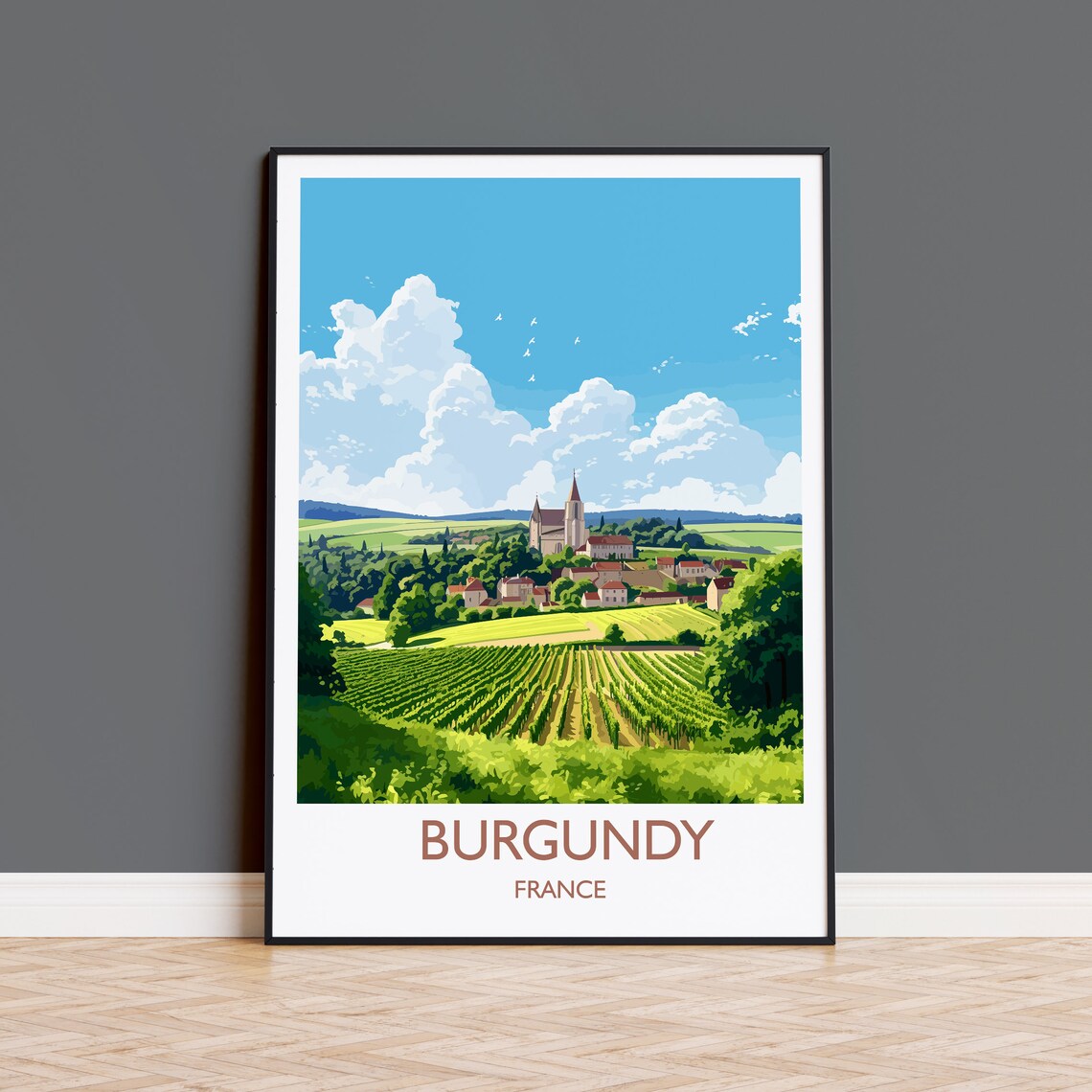 Burgundy Travel Poster, France Wine Region Art