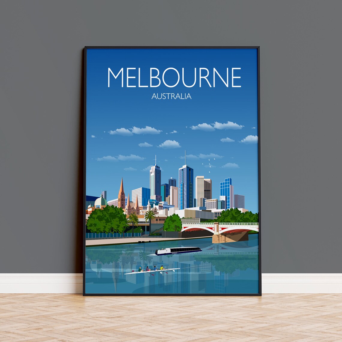 Melbourne Travel Poster, Cityscape Art Print