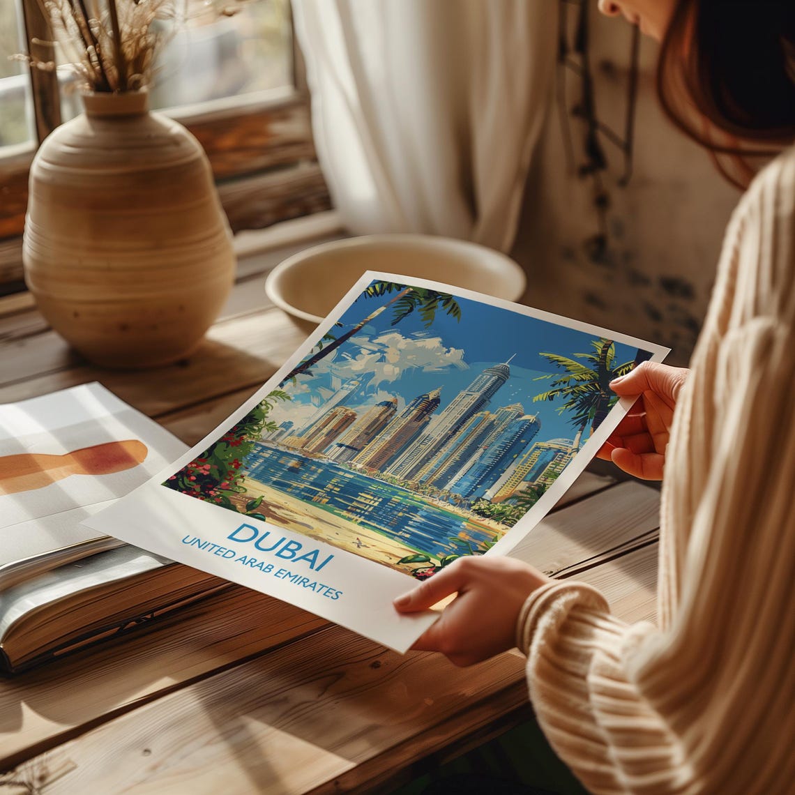 Dubai Marina Skyline Palm Beach Towers Travel Poster Bordered - Image 2