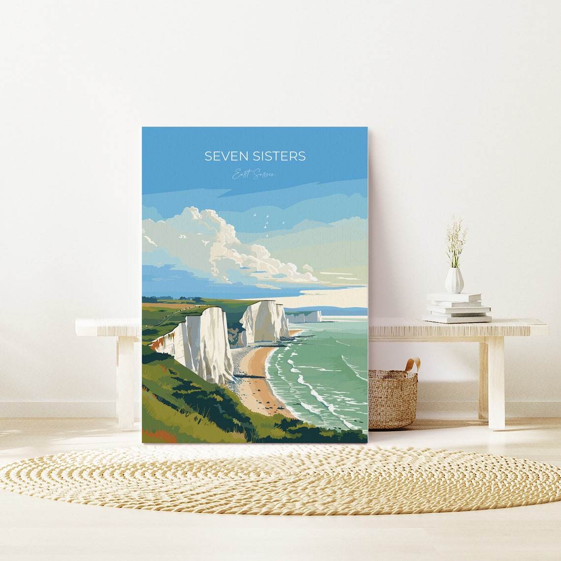 Seven Sisters Travel Poster Wall Art Seven Sisters Travel Print East Sussex English Coastal Art Seven Sisters Gift Art Lovers Gift - Image 2