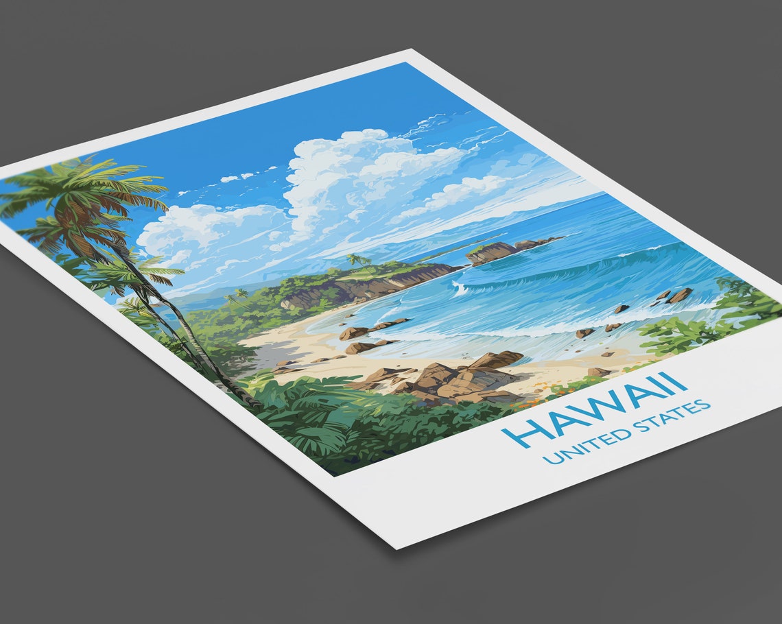 Hawaii Surf Beach Palm Trees Island Coast Travel Poster Wall Decor - Image 2