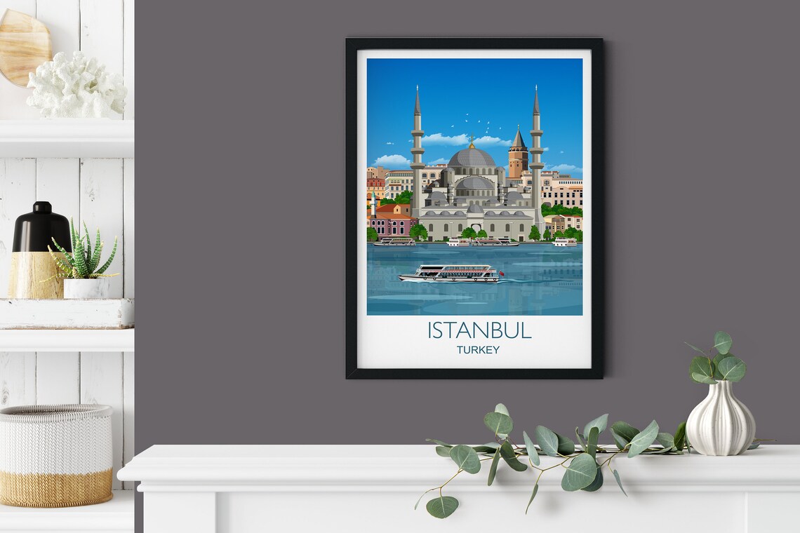 Istanbul Turkey Mosque Waterfront Ferries Skyline Travel Poster - Image 3