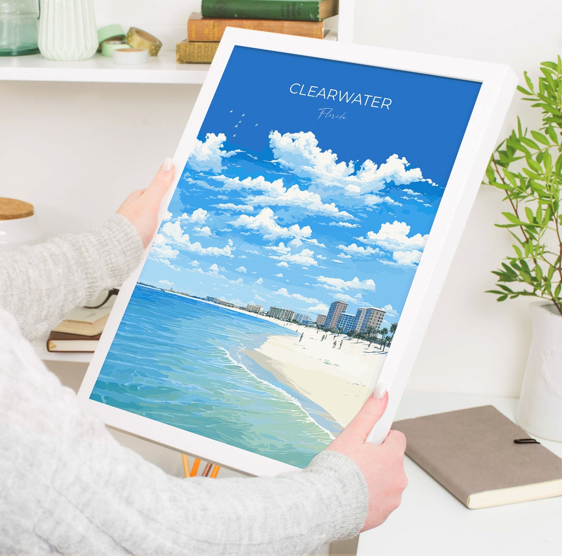 Clearwater Florida Beach Travel Poster Turquoise Gulf Coast Wall Decor - Image 5