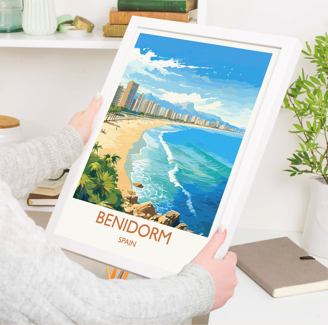 Benidorm Spain Retro Travel Poster Beach Towers Turquoise Waves Resort - Image 5