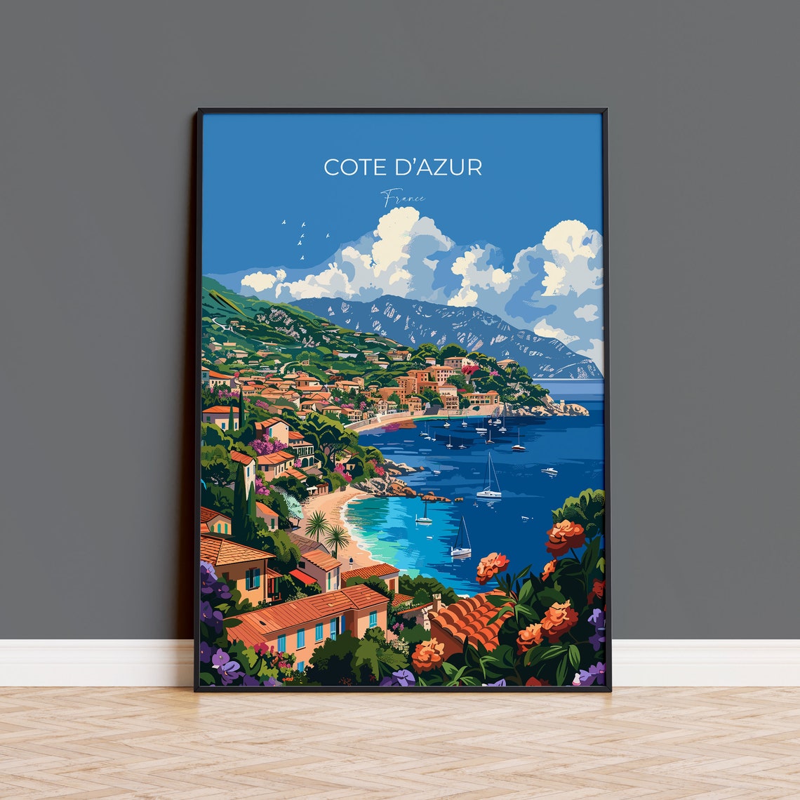 Cote Dazur Travel Print Wall Art Travel Poster Of Cote Dazur Cote Dazur Art Lovers Gift South Of France French Coast Art Gift