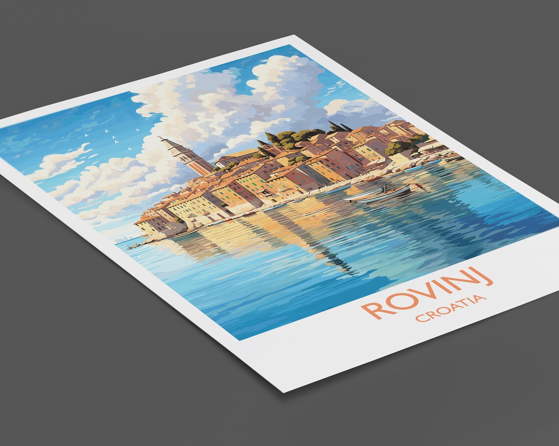 Rovinj Croatia Old Town Peninsula Harbor Church Tower Travel Poster - Image 2