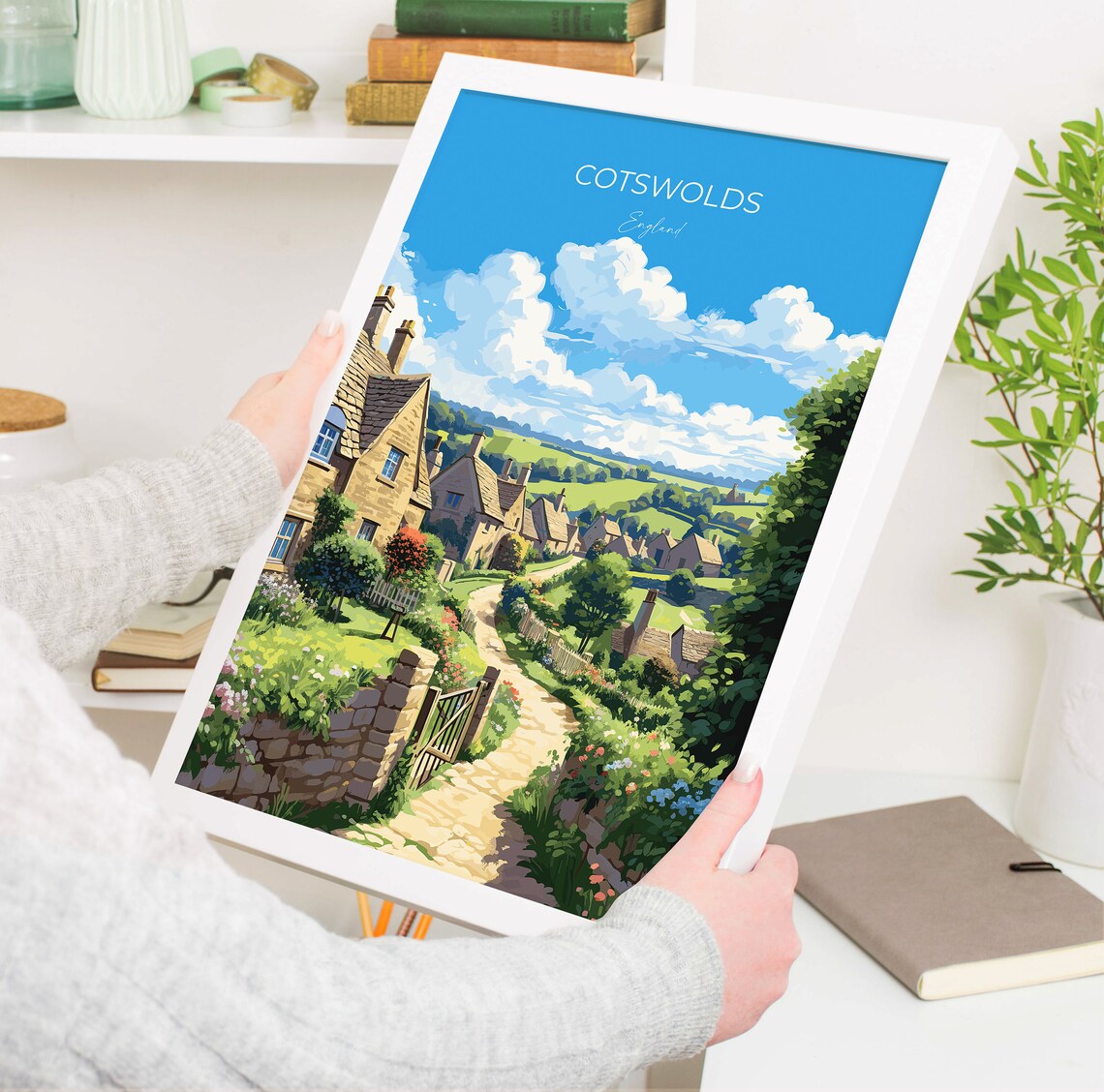 Cotswolds England Honey Stone Cottages Village Lane Travel Poster Gift - Image 5