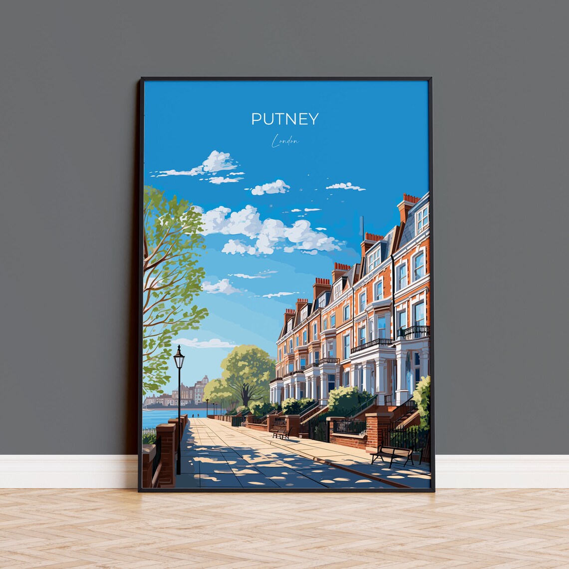 Putney London Thames Riverside Red Brick Terraces Travel Poster