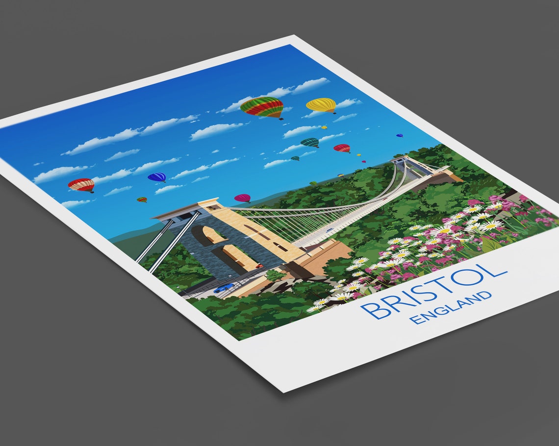 Bristol England Suspension Bridge Hot Air Balloons Daytime Poster - Image 2