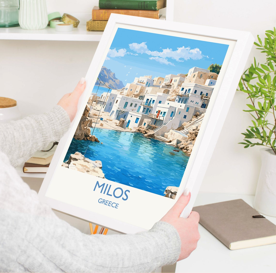 Milos Greece Whitewashed Seaside Village Blue Bay Travel Poster - Image 5