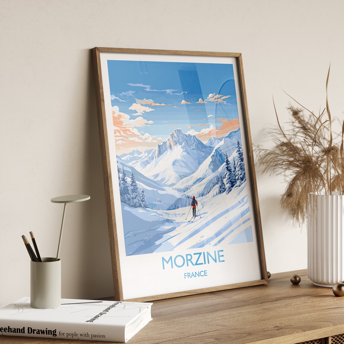 Morzine France Skier Snowy Peak Sunset Alpine Ski Resort Travel Poster - Image 3