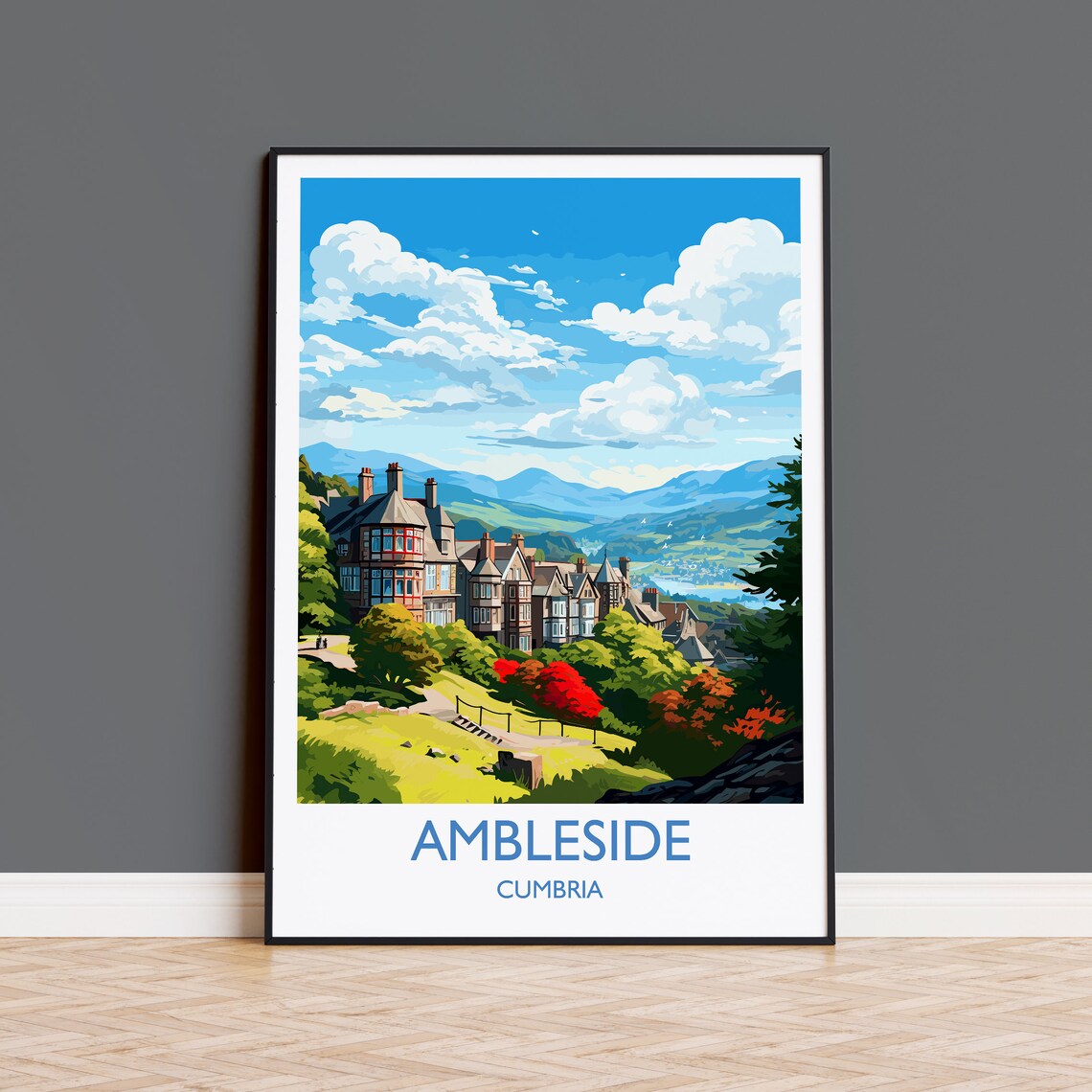 Ambleside Cumbria Hillside Town Autumn Lake District Art Poster