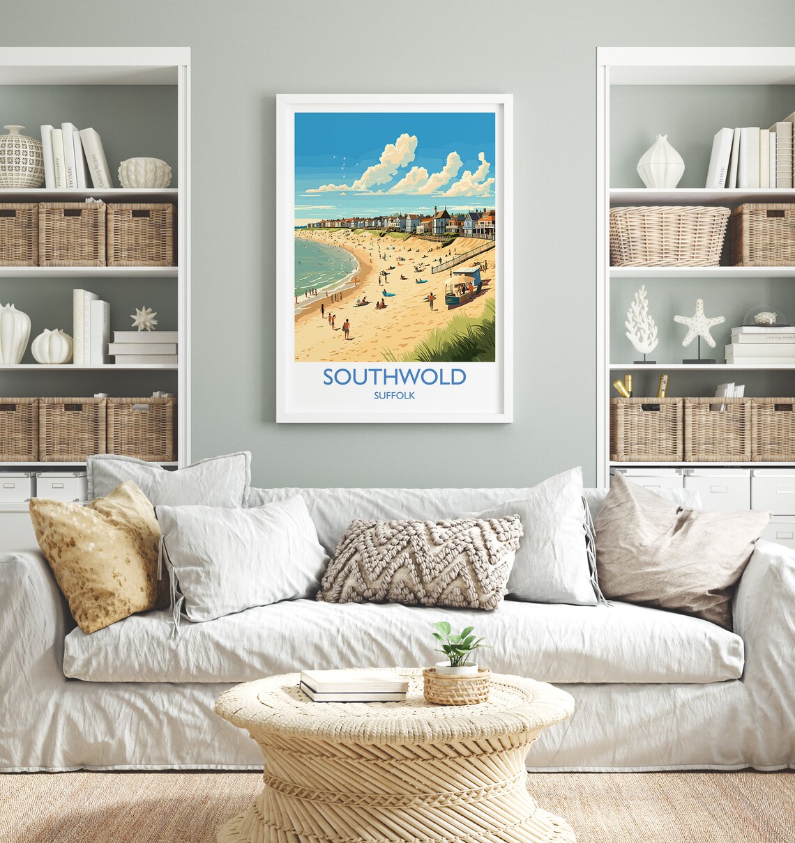 Southwold Suffolk Beach Town White Border Summer Travel Poster - Image 2