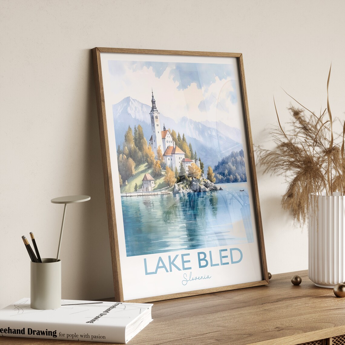 Lake Bled Slovenia Island Church Alpine Watercolor Art Poster - Image 4