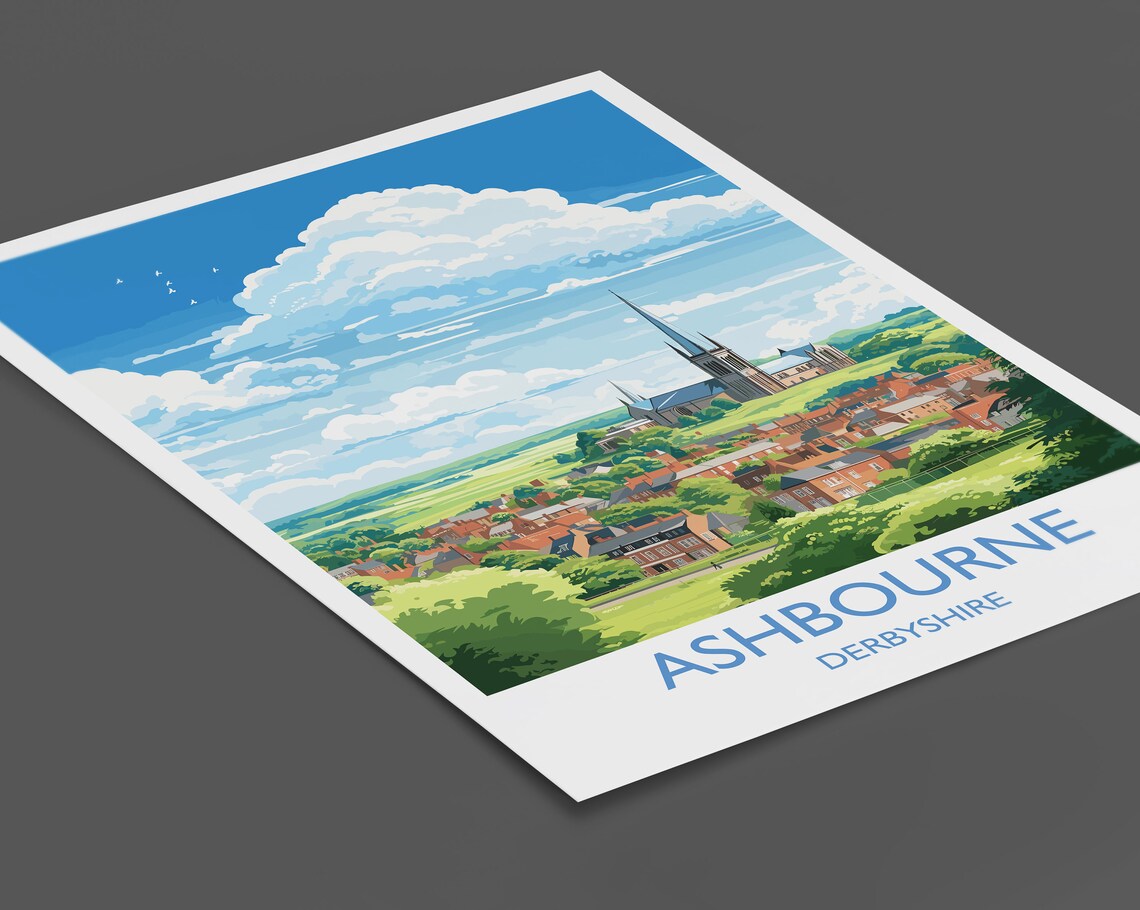 Ashbourne Travel Poster, Derbyshire Dales England - Image 3
