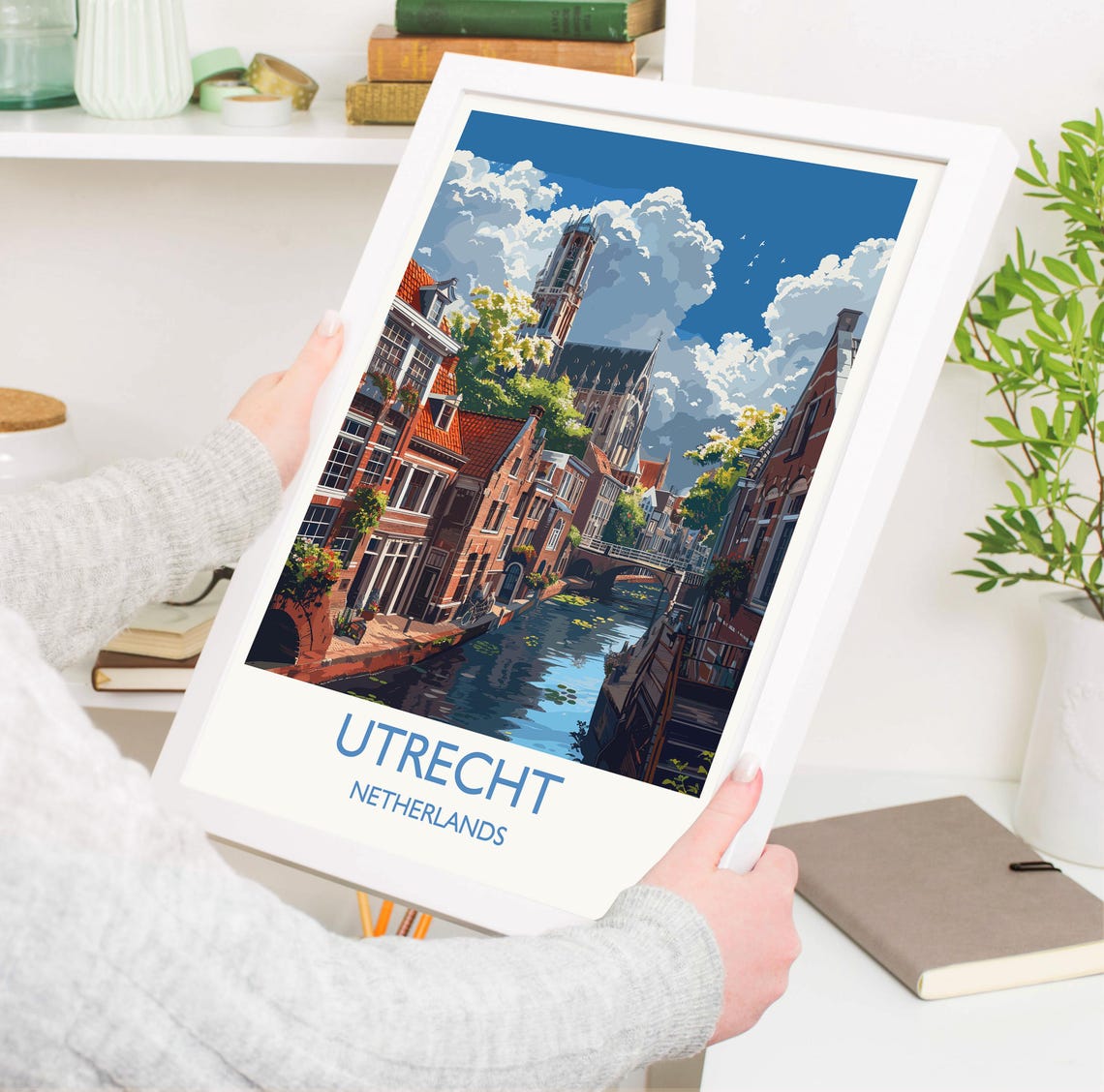 Utrecht Netherlands Canal Scene Travel Poster With Title Caption - Image 3