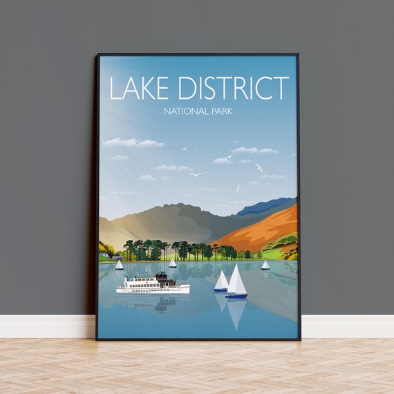 Lake District Travel Poster, Cumbria Landscape Art