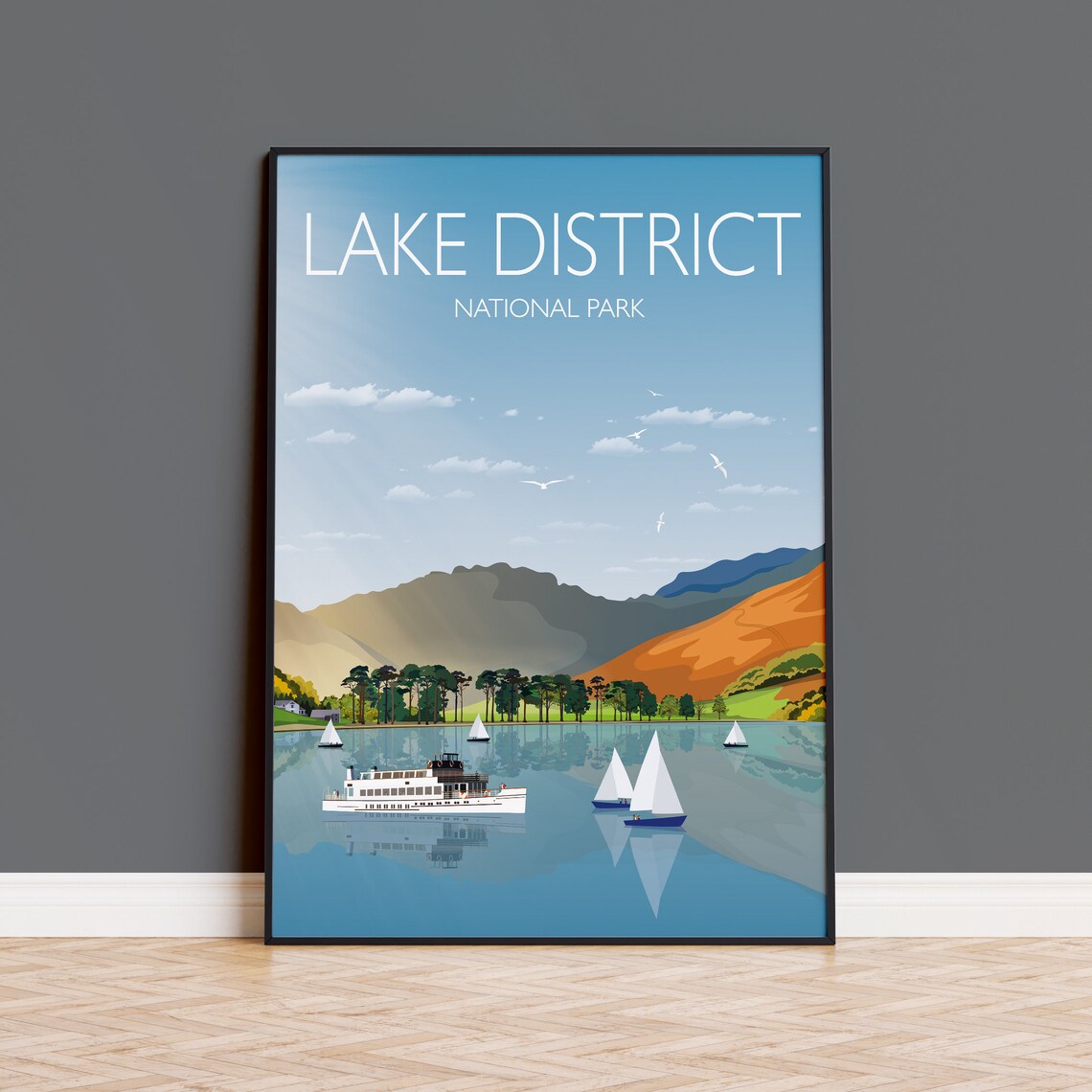 Lake District Travel Poster, Cumbria Landscape Art