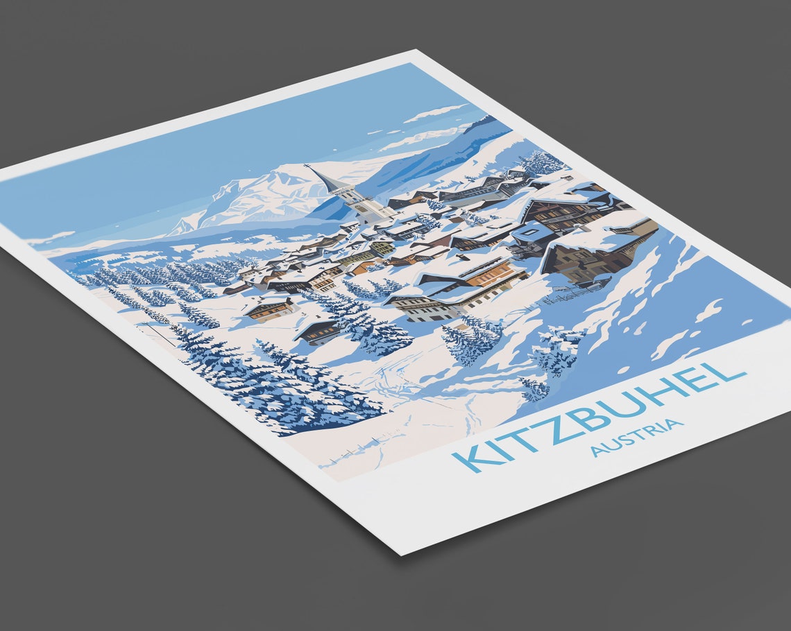 Kitzbuhel Austria Snow Covered Village Church Alpine Travel Poster - Image 2