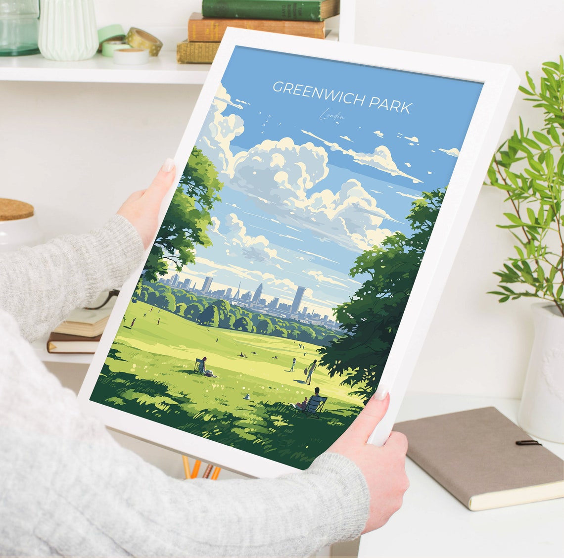 Greenwich Park London Poster Sunny Meadow Skyline Trees Wall Decor - Image 5
