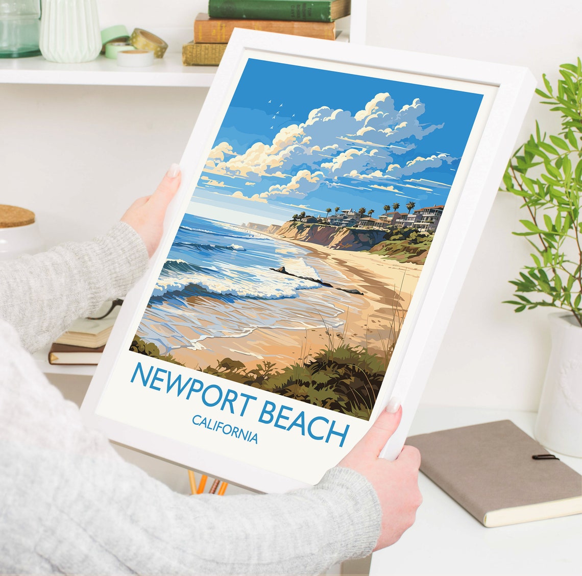 Newport Beach California Beach Cliffs Ocean Waves Vintage Poster - Image 5