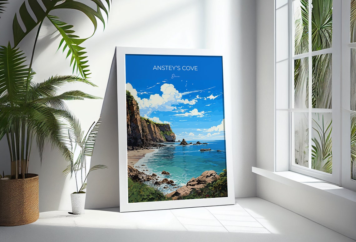Ansteys Cove Devon Seaside Cliffs Rocky Shore Ocean Travel Poster - Image 3