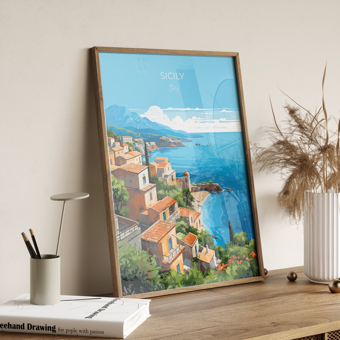 Sicily Italy Hillside Village Bay Coast Scenes Travel Poster - Image 2